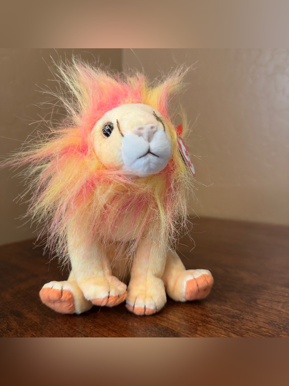 Ty Plush “Bushy” Lion with Pink and Yellow Mane
